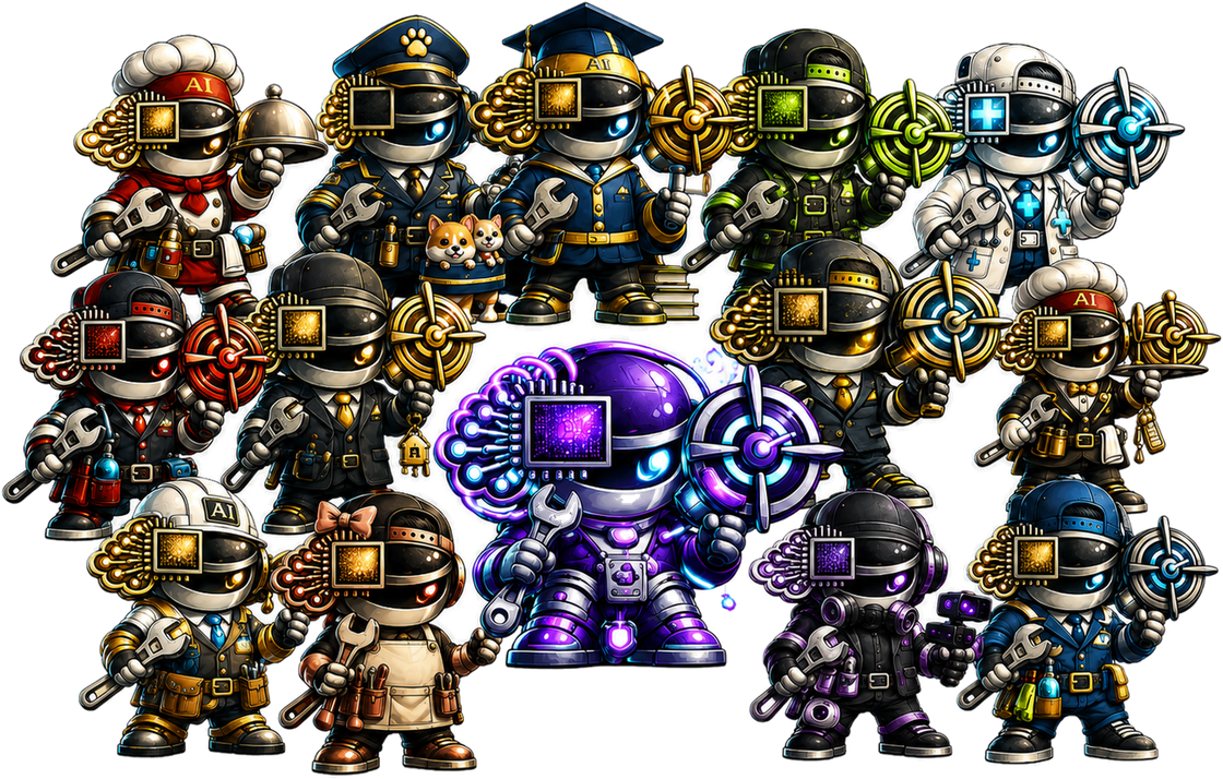 The AI Targeted Solutions industry mascots — one for every industry we serve